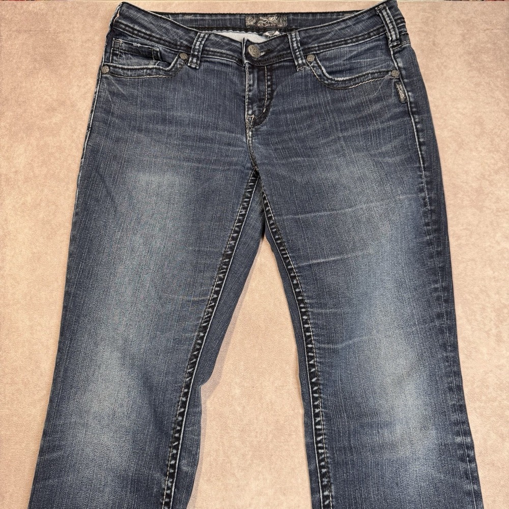 Silver Jeans Womens Size 33x35.5 Aiko Baby Boot Dark Wash Blue Denim Pants Tall - Picture 2 of 14